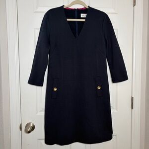 Eliza J Navy Blue Ponte A-line 3/4 Sleeve V-neck Dress Size 12